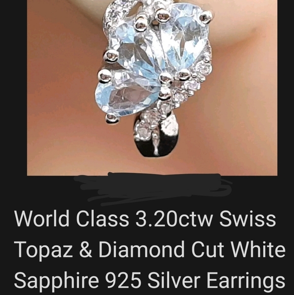 3.20cwt GENUINE BLUE SWISS TOPAZ w SAPPHIRES LEVERBACK EARRINGS 925 👀